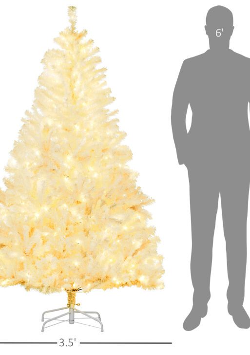 6' Prelit Artificial White Christmas Trees Home Decor, with Warm White LED Lights, Auto Open, Steel Base