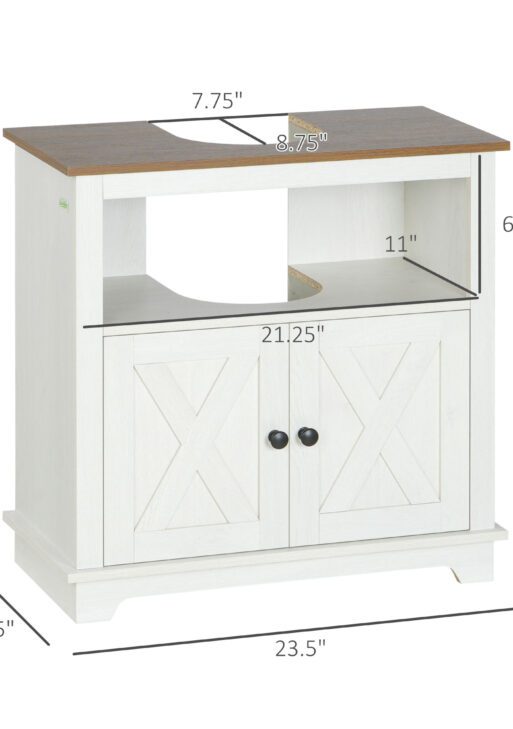 Modern Farmhouse Bathroom Sink Cabinet, Pedestal Sink Storage Cabinet with Double Doors and Shelves, White