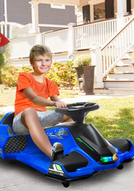 12V Electric Drifting Go Kart w/ Slow Start, Music, Lights, Blue