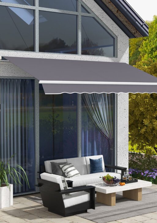 12' x 10' Manual Retractable Awning Outdoor Sunshade Shelter with Adjustable & Versatile Design