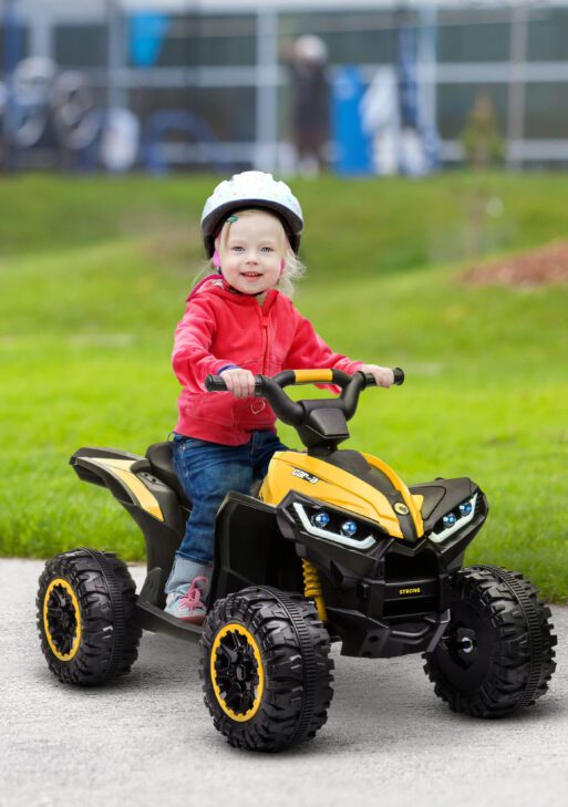 12V Kids ATV Quad Car with Forward & Backward Function, Four Wheeler for Kids with Wear-Resistant Wheels, Music, Electric Ride-on ATV for Toddlers Ages 3+ Years Old, Yellow