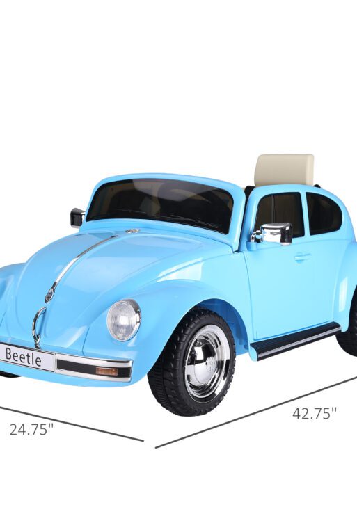 Licensed Volkswagen Beetle Electric Kids Ride-On Car 6V Battery Powered Toy with Remote Control Music Horn Lights MP3 for 3-6 Years Old Blue
