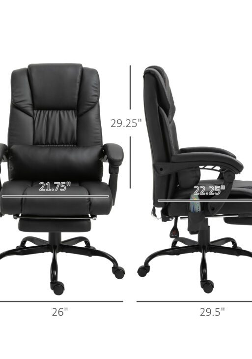 Massage Office Chair with 6 Vibrating Points, High Back Reclining Office Chair with Footrest and Remote, Black