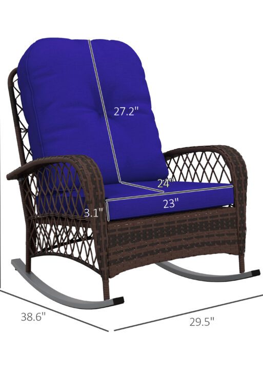 Rattan Porch Rocker w/ Plush Cushion, Dark Blue