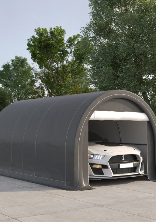 10' x 16' Carport, Heavy Duty Portable Garage Storage Tent with Large Zippered Door, Anti-UV PE Canopy Cover for Car, Truck, Boat, Motorcycle, Bike, Garden Tools, Outdoor Work, Gray