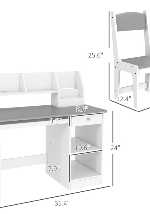 Kids Desk and Chair Set with Storage, Study Desk with Chair for Children 5-8 Years Old, Gray