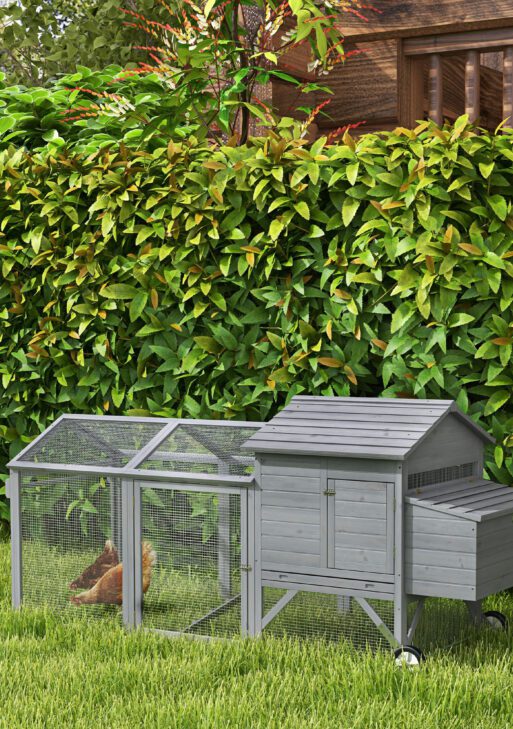 96.5" Chicken Coop Wooden Hen House Poultry Cage Pen Portable with Wheels and Nesting Box, Chicken Cage for Backyard Outdoor, Gray