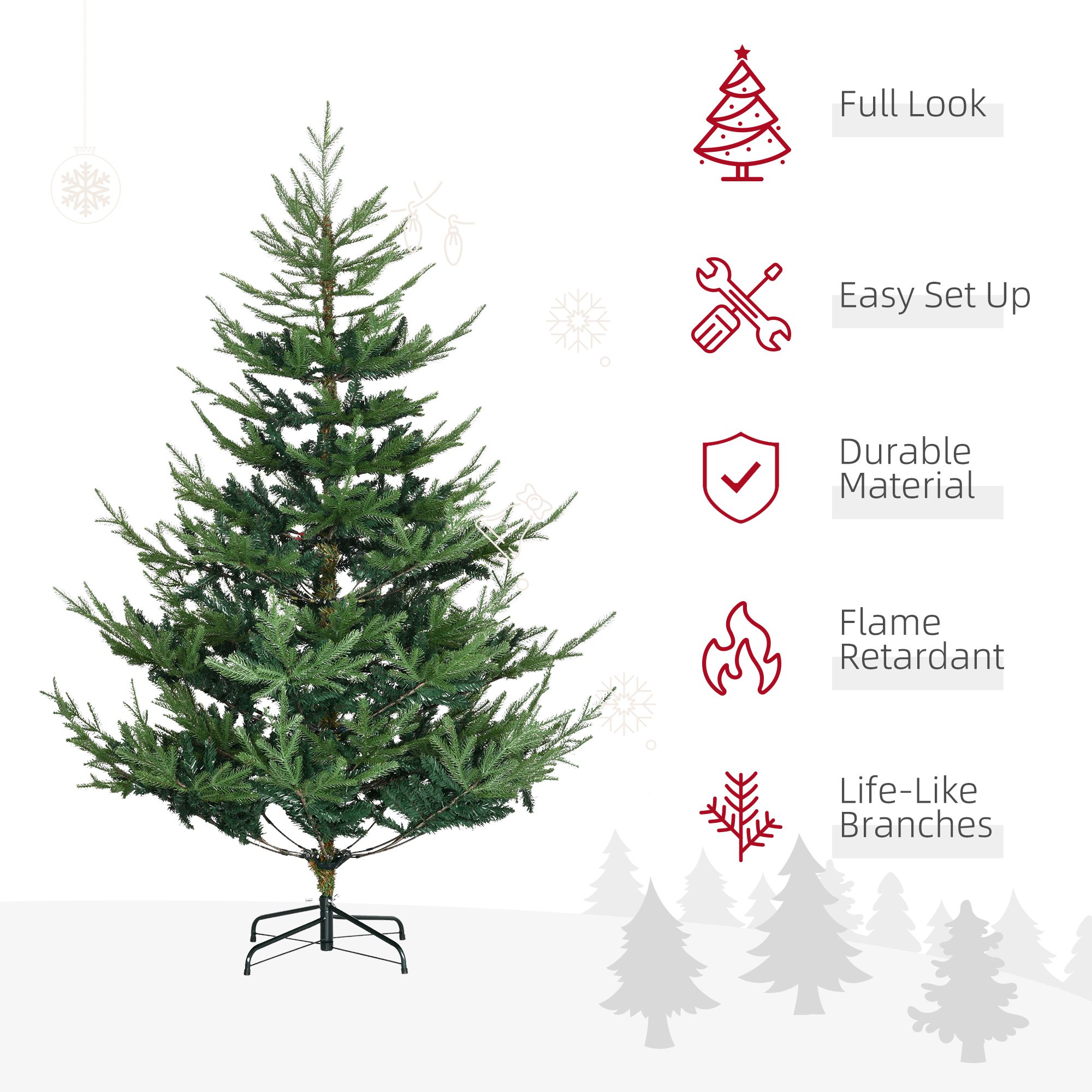6 Foot Artificial Christmas Tree, Nordic Pine Hinged Xmas Tree with 795 Realistic Branches, Wide Steel Base, Auto Open, Green - Image 2