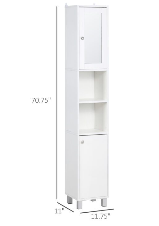 Tall Bathroom Storage Cabinet with Mirror, Wooden Freestanding Tower Cabinet with Adjustable Shelves for Bathroom or Living Room, White