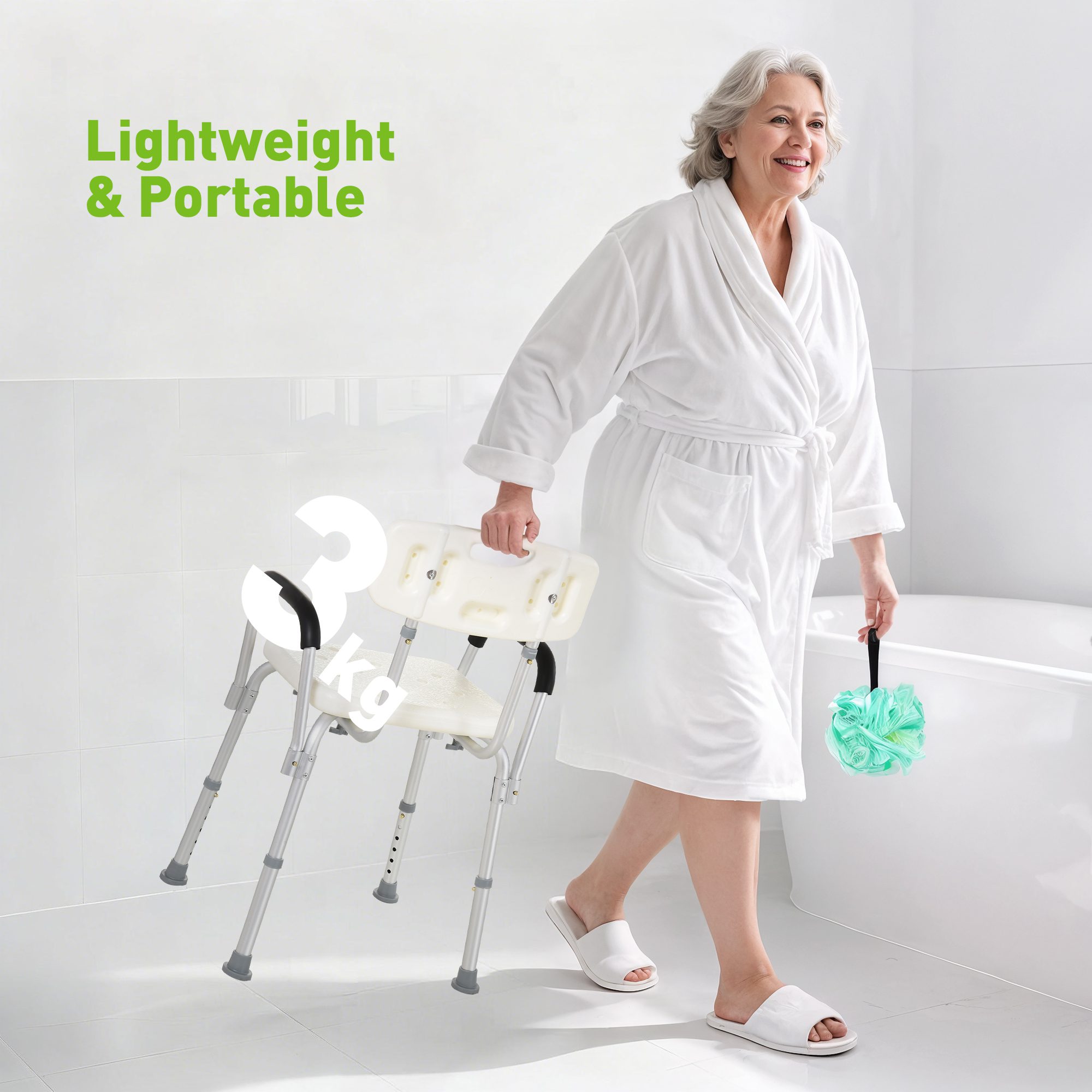 Shower Chair, Mobility Medical Grade Bath Chair, Adjustable Shower Bench with Removable Armrests for Seniors, Handicap, Disabled - Image 5