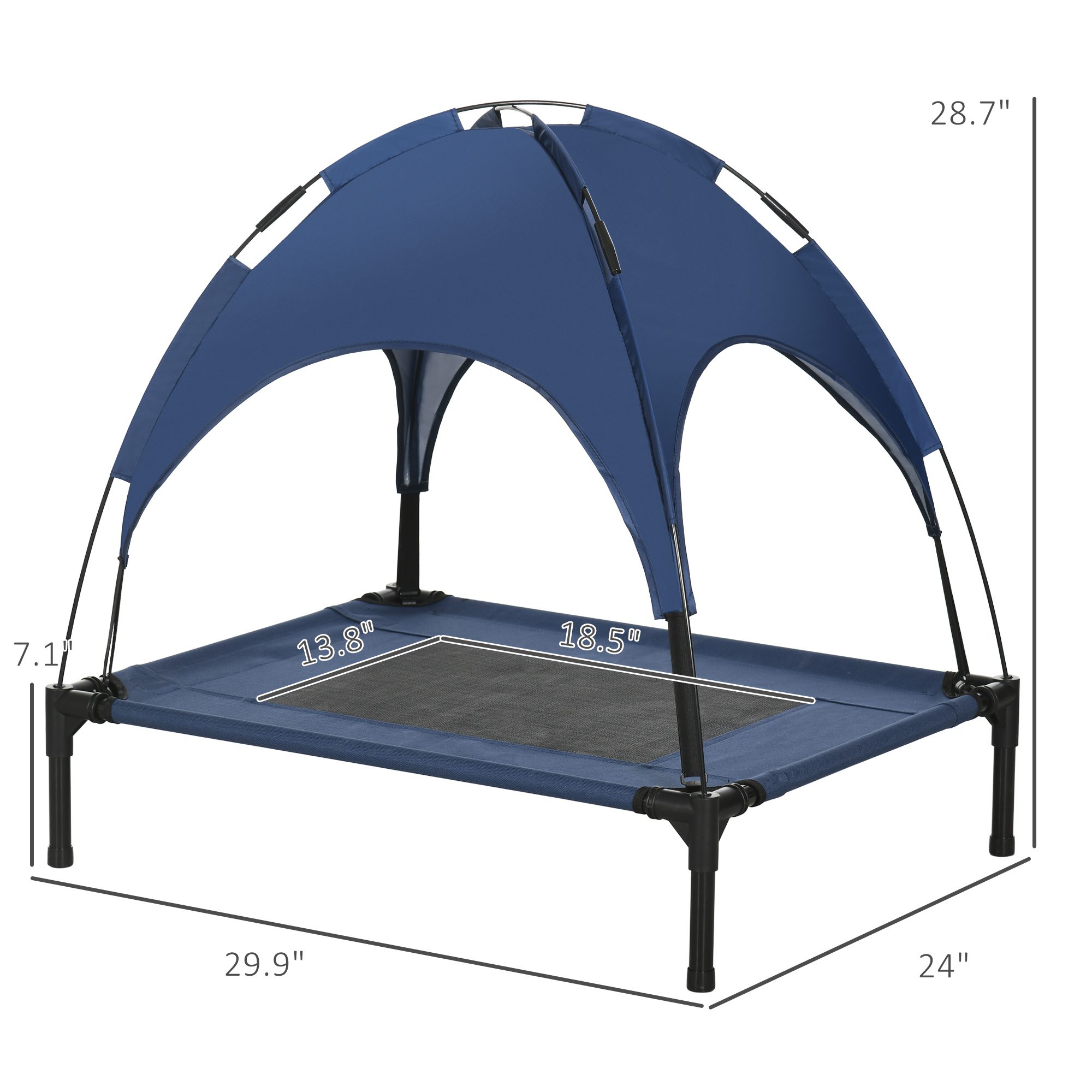 Elevated Portable Dog Cot Pet Bed with UV Protection Canopy Shade, 30 inch, Dark Blue - Image 1