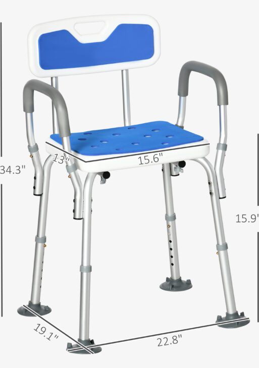 EVA Padded Shower Chair with Arms and Back, Bath Seat with Adjustable Height, Anti-slip Shower Bench for Seniors and Disabled, Tool-Free Assembly, 299lbs