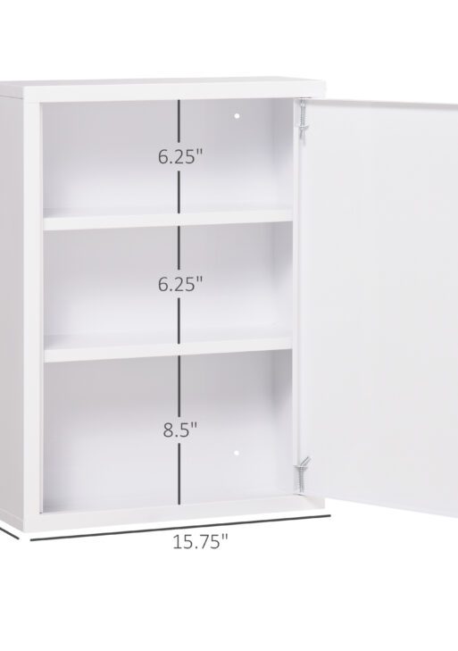 16" x 21" Lockable Medicine Cabinet, 3 Tier Steel Medical Wall Box with 2 Keys and Shelves for Bathroom, White