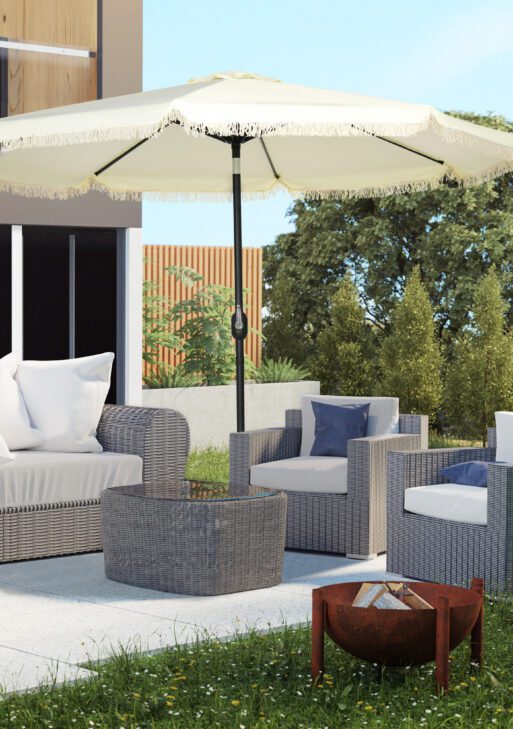 9 ft Cantilever Umbrella with Push Button Tilt and Crank Tassles and 8 Ribs Shade Umbrellas for Garden