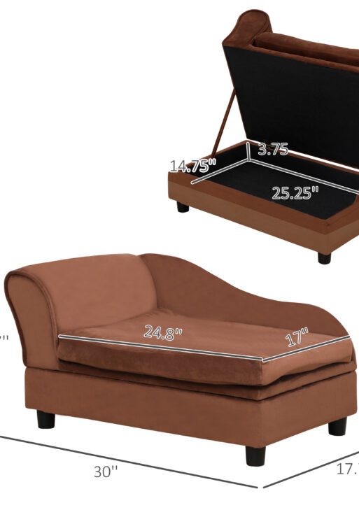 Pet Sofa Bed Couch with Storage, Pet Sofa for Cats and Small Dogs, Brown