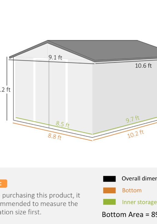 11' x 9' Outdoor Storage Shed, Garden Tool Metal Shed with Foundation Kit, Double Lockable Door, Air Vents and Sloping Roof, for Backyard, Patio, Lawn, Dark Gray