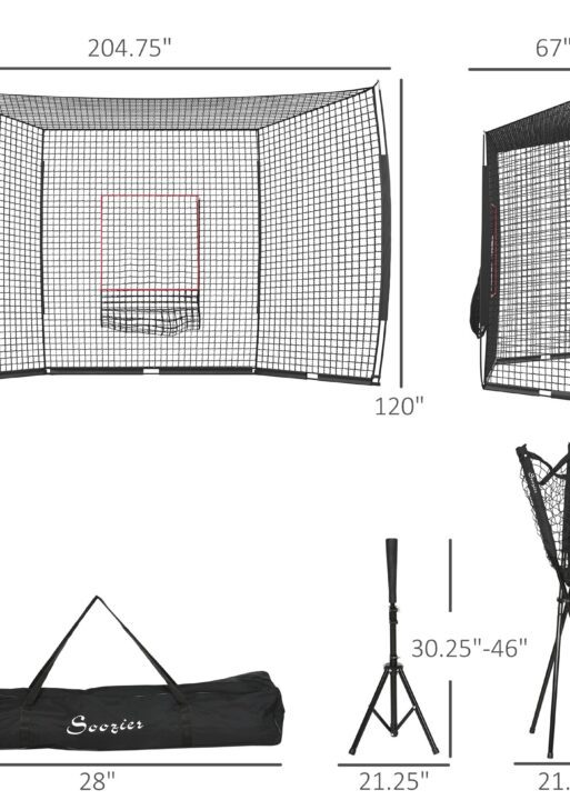 Softball and Baseball Net with Strike Zone, Tee, Caddy, and Portable Carry Bag for Pitching and Hitting Training