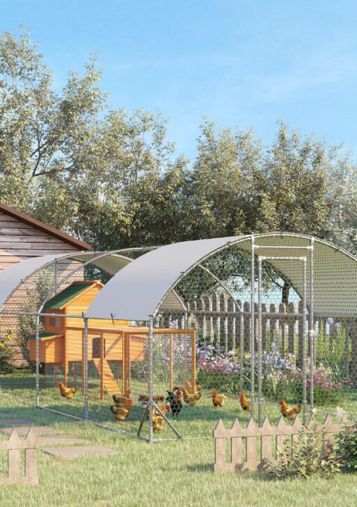 Large Metal Chicken Coop with Waterproof and Anti-UV Cover for Yard, Outdoor, Duck, Rabbit, 9.2' x 24.9' x 6.5'