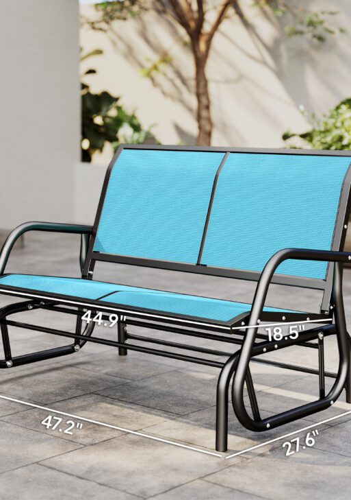 2-Person Outdoor Glider Bench, Patio Double Swing Rocking Chair Loveseat w/Powder Coated Steel Frame for Backyard Garden Porch, Blue
