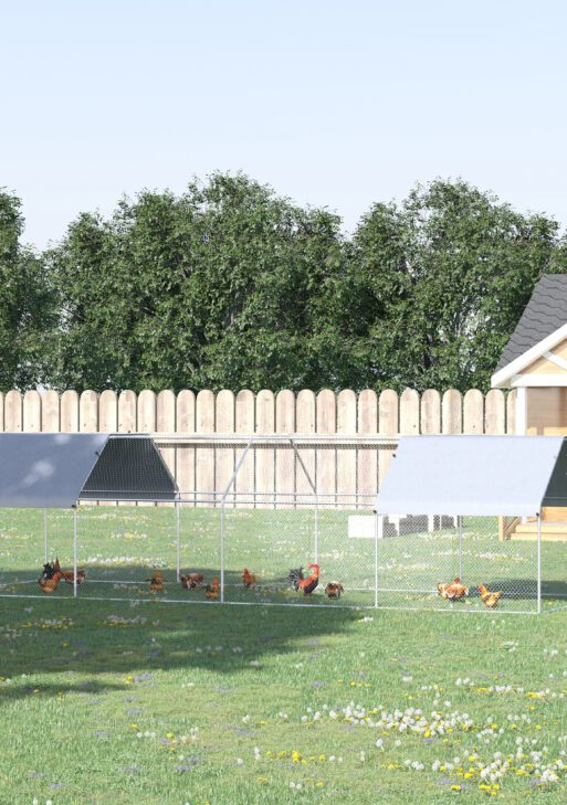 Large Chicken Coop Metal Chicken Run with Waterproof and Anti-UV Cover, Flat Shaped Walk-in Fence Cage Hen House for Outdoor and Yard Farm Use, 1.3" Tube Diameter, 9' x 24' x 6.5'