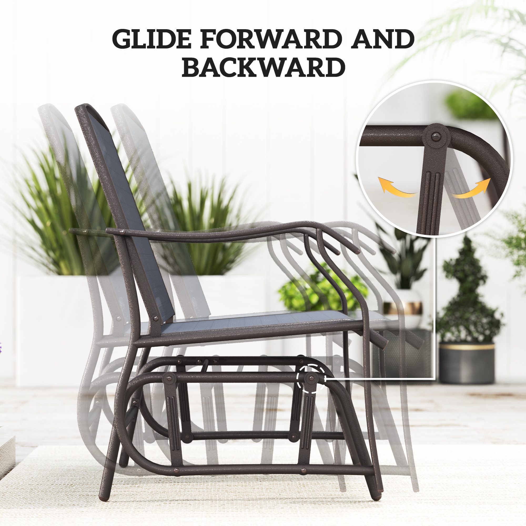 3 Piece Outdoor Glider Chair with Coffee Table Bistro Set, 2 Patio Rocking Swing Chairs with Breathable Sling Fabric, Glass Tabletop, for Backyard, Garden and Porch, Gray - Image 2