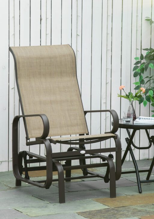 Gliding Lounger Chair, Single Rocker with Lightweight Metal & Mesh Construction, Tan