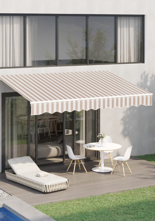10' x 8' Retractable Sun Shade Patio/Window Awning - Polyester Fabric - Beige