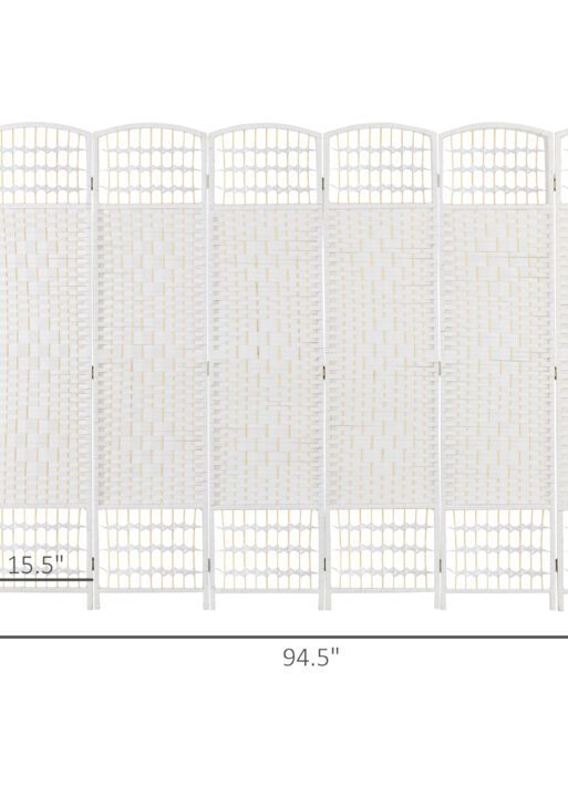 6 Panel Folding Room Divider Portable Privacy Screen Wave Fiber Room Partition for Home Office White