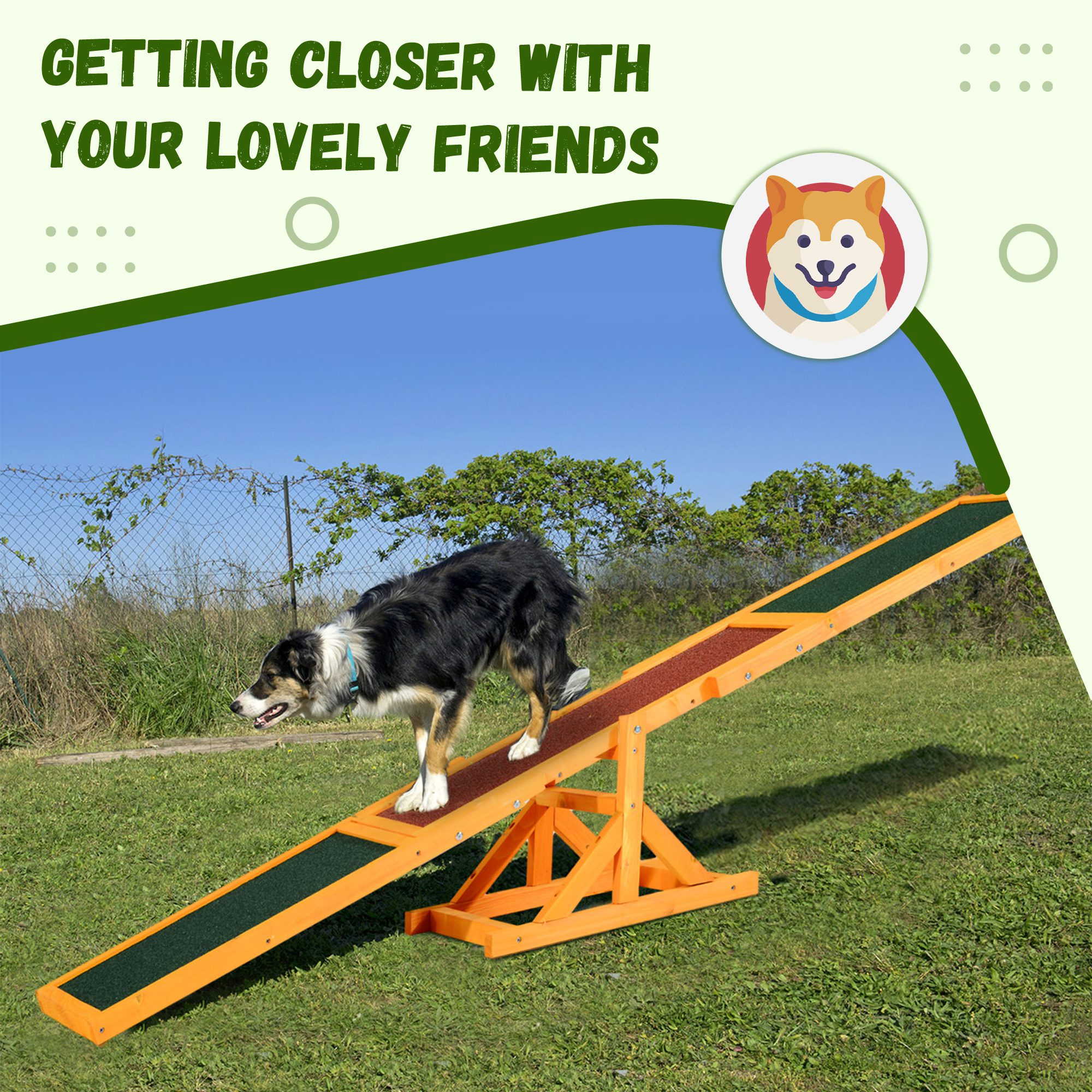 Wooden Dog Agility Seesaw for Training and Exercise, Platform Equipment Run Game Toy, Weather Resistant Pet Supplies, 71" L x 12" W x 12" H, Natural - Image 4
