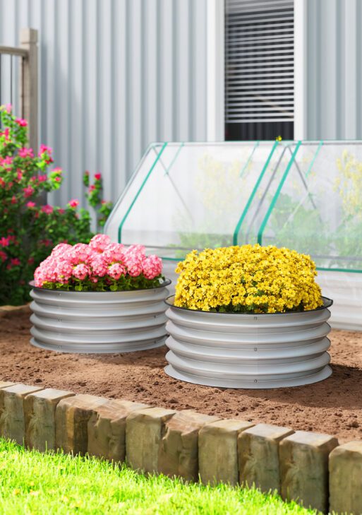 Set of 2 Raised Garden Bed, Metal Planter Box with Safety Edging, Easy-to-assemble Stock Tank 2'x2'x1' Silver