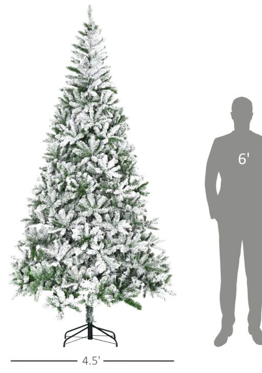 9' Tall Unlit Snow Flocked Pine Artificial Christmas Tree with Realistic Branches, Green