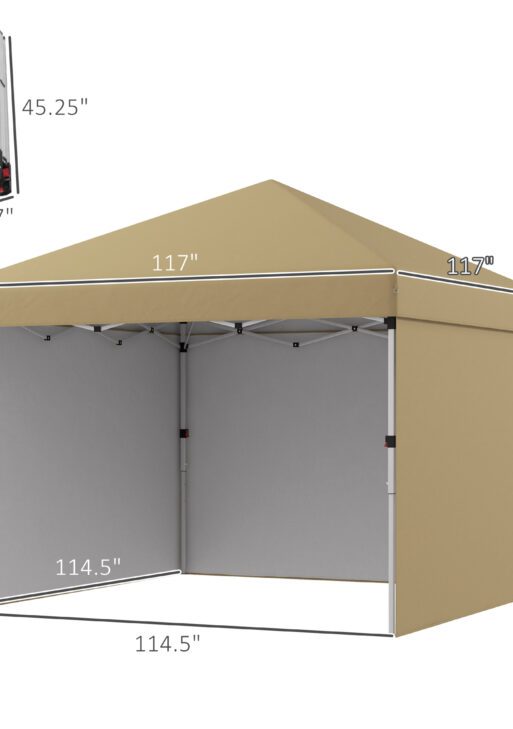 10' x 10' Pop Up Canopy with Sidewalls, Weight Bags and Carry Bag, Height Adjustable Tent for Parties, Beige
