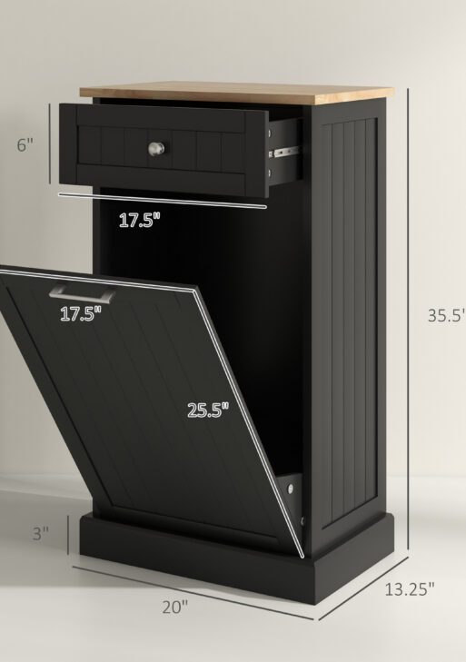 Kitchen Tilt Out Trash Bin Cabinet Free Standing Recycling Cabinet Trash Can Holder With Drawer, Black