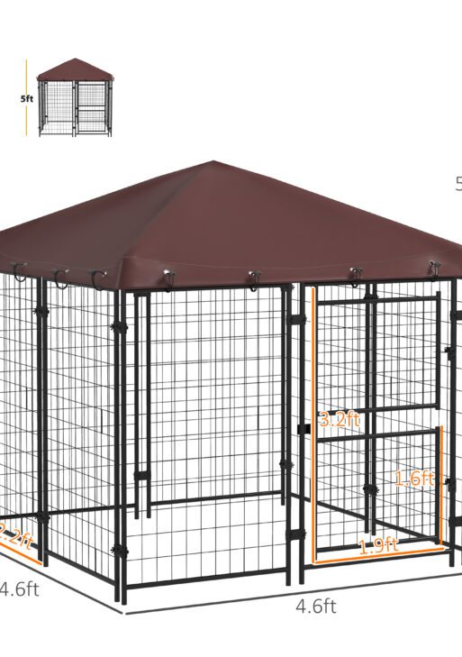 4.6' x 4.6' x 5' Dog Kennel Outdoor with Waterproof Canopy, Large Door
