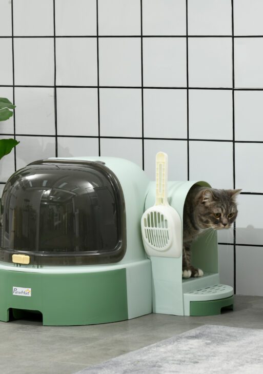 Cat Litter Box Easy to Clean Open with Scoop, Green
