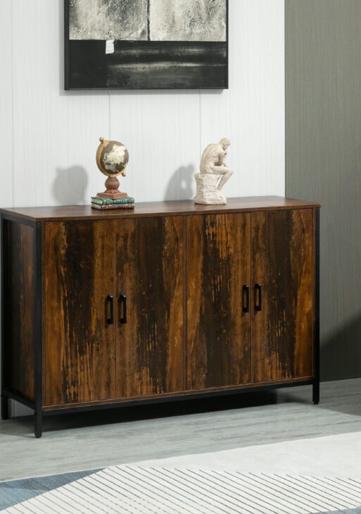 Industrial Sideboard Buffet Cabinet with Doors, Kitchen Cabinet, Coffee Bar Cabinet with Adjustable Shelves, Rustic Brown