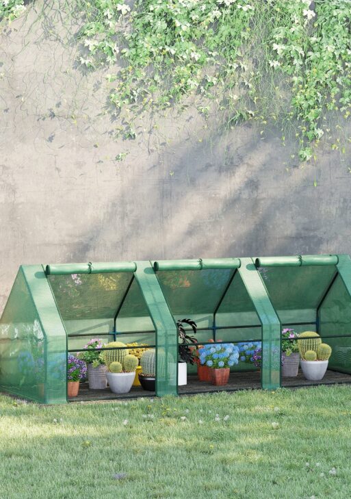 9' x 3' x 3' Portable Mini Greenhouse Outdoor Garden with Large Zipper Doors and Water/UV PE Cover, Green
