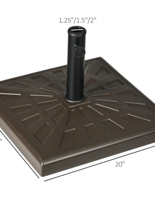 42lbs Resin Patio Umbrella Base, 20" Square Outdoor Umbrella Stand Holder for Parasol Poles 1.26", 1.5", and 1.9" Dia, Brown