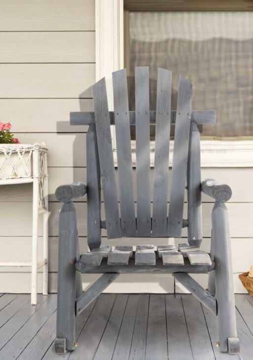 Outdoor Wooden Rocking Chair, Single-Person Adirondack Rocking Patio Chair with Rustic High Back, Slatted Seat and Backrest for Indoor, Backyard, Garden, Dark Gray