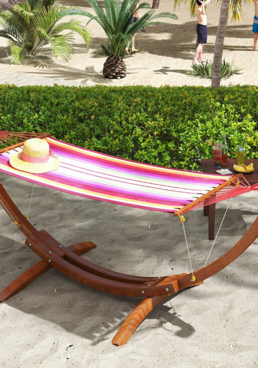 10' Wood Outdoor Hammock, Hammock with Stand Rainbow Bed, Heavy Duty Roman Arc Hammock for Single Person for Patio Backyard Balcony Porch, Multi Color