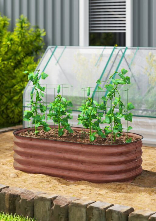 3.4' x 2' x 1' Galvanized Raised Garden Bed Kit, Metal Planter Box with Safety Edging, Brown