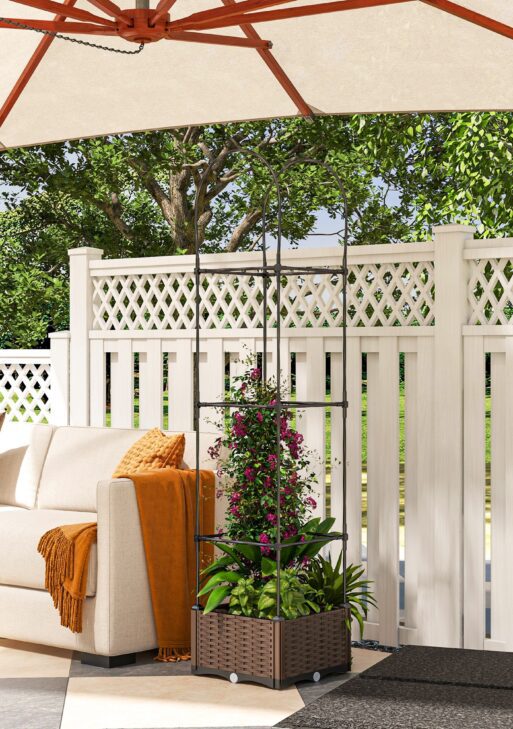 Raised Garden Bed with Trellis, Self-Watering Planter Box, 69.7" Tomato Planters for Climbing Plants Vegetable Vine Flowers