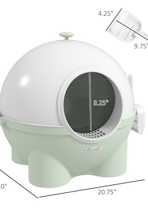 Hooded Cat Litter Box, Large Kitty Litter Pan with Lid, Scoop, Leaking Sand Pedal, Top Handle, Light Green