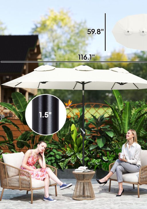 Double Sided Patio Umbrella, 9.7' Large Outdoor Market Umbrella with Push Button Tilt and Crank, 3 Air Vents and 12 Ribs, for Garden, Deck, Pool, White