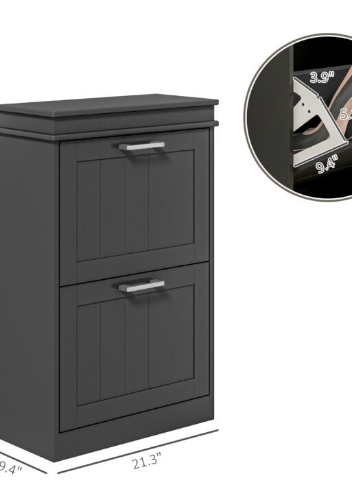 Modern Shoe Storage Cabinet with 2 Flip Drawers for 10 Pairs, Narrow Shoe Organizer for Entryway, Hallway, Black