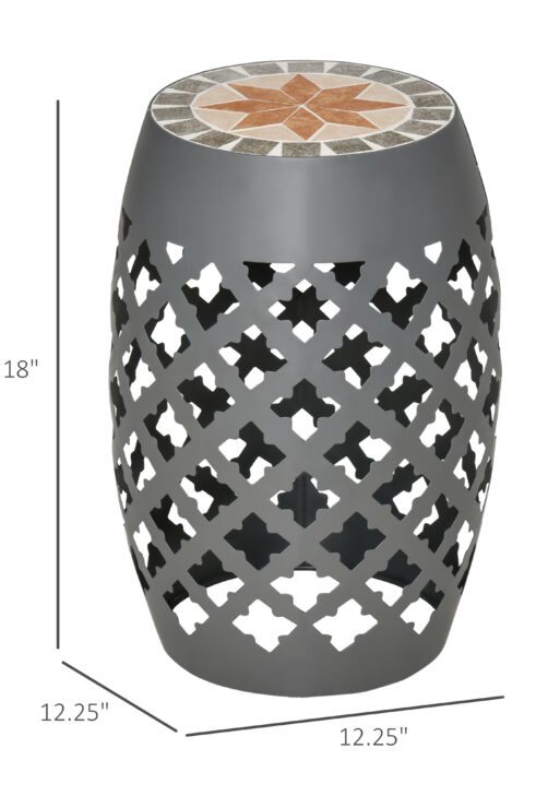 12" Patio Round Side Table, Outdoor Footstool, Garden Mosaic Accent Side Table, Plant Stand, Gray