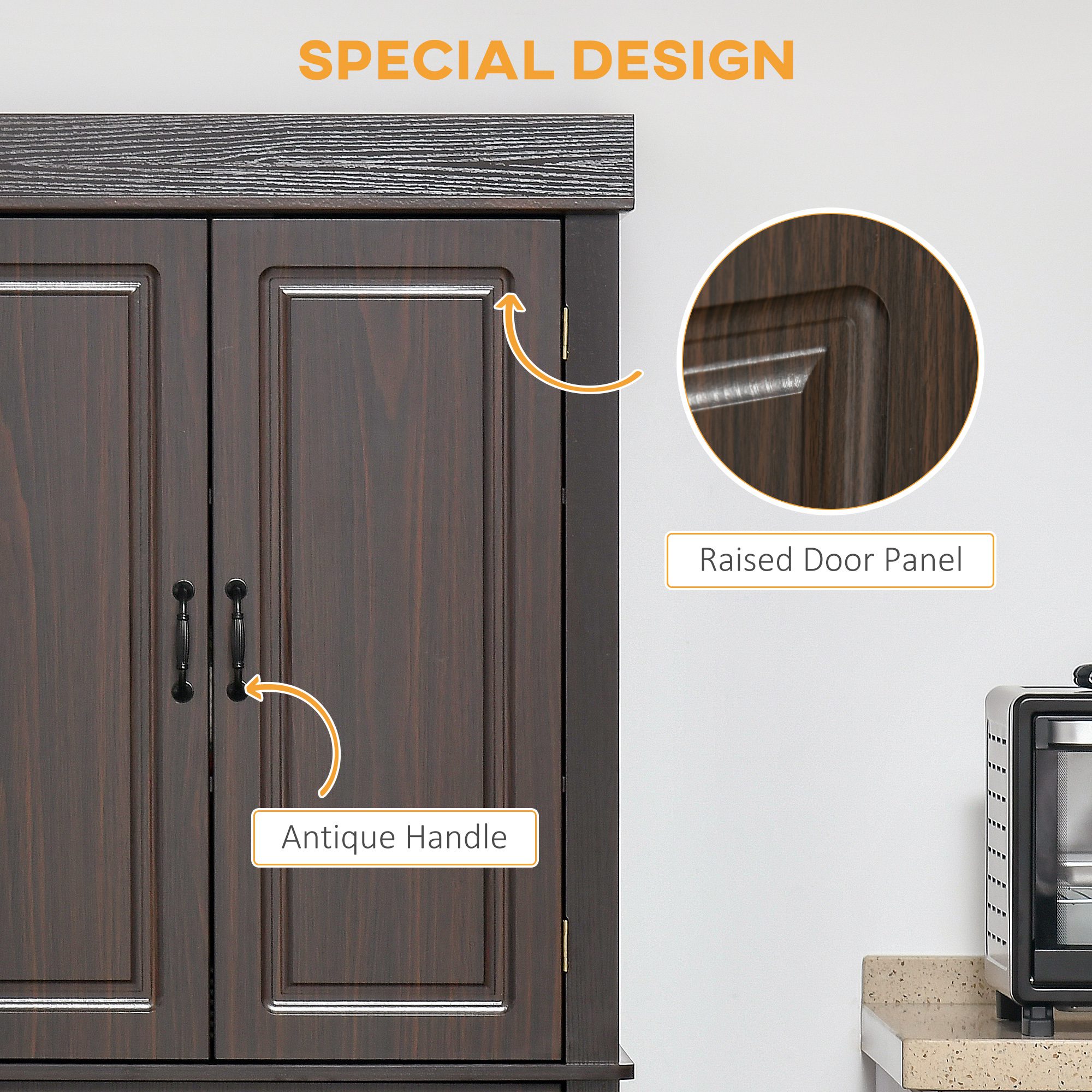 70.75" Freestanding Kitchen Pantry with 4 Doors, and 2 Large Cabinets, Tall Storage Cabinet with Wide Drawer for Kitchen Dining Room, Coffee - Image 3