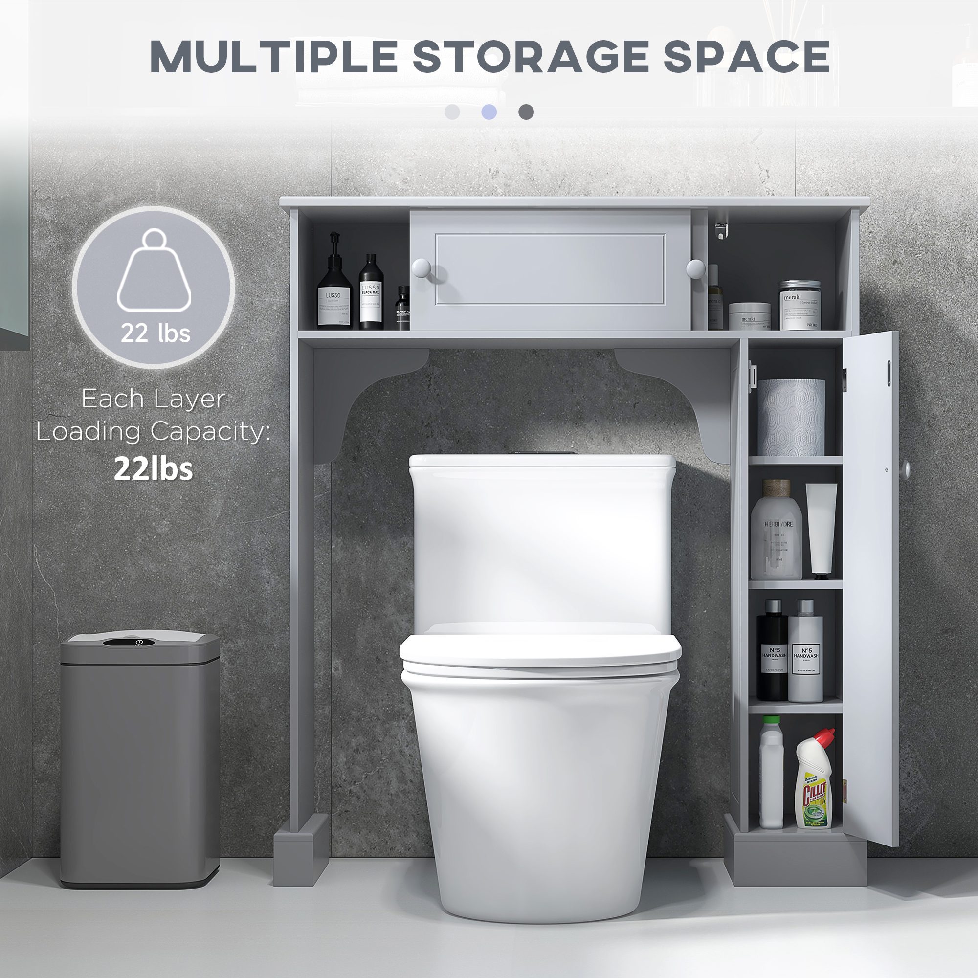 Over Toilet Bathroom Organizer, Freestanding Over the Toilet Storage Cabinet with Adjustable Shelves, Toilet Rack - Image 2
