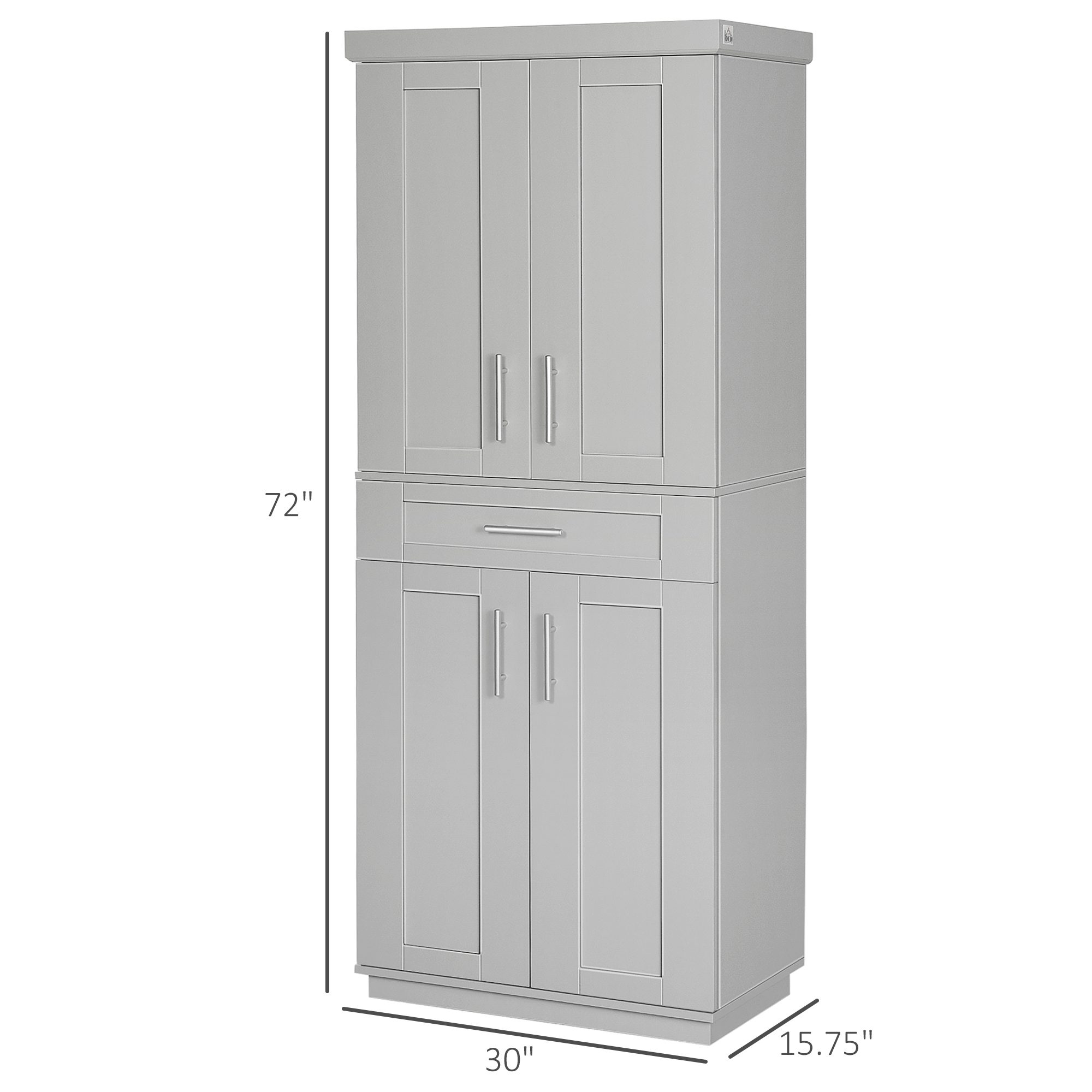 Modern Kitchen Pantry Freestanding Cabinet Cupboard with Doors and Drawer, Adjustable Shelving, Gray - Image 1