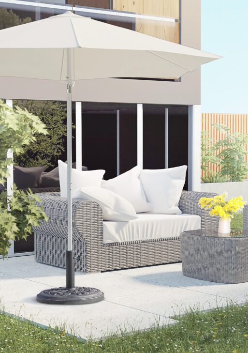 18" 20 lbs Round Resin Umbrella Base Stand Market Parasol Holder with Decorative Rose Floral Pattern & Easy Setup, for Φ1.5", Φ1.89" Pole, for Lawn, Deck, Backyard, Garden, Bronze